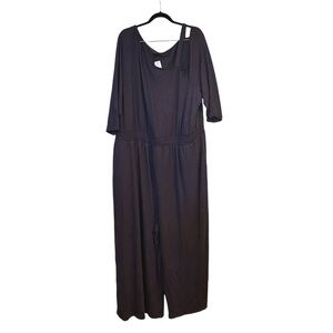 Lane Bryant Dark Purple Rayon Knit Neck Cut Out Wide Leg Size 36 Jumpsuit.
